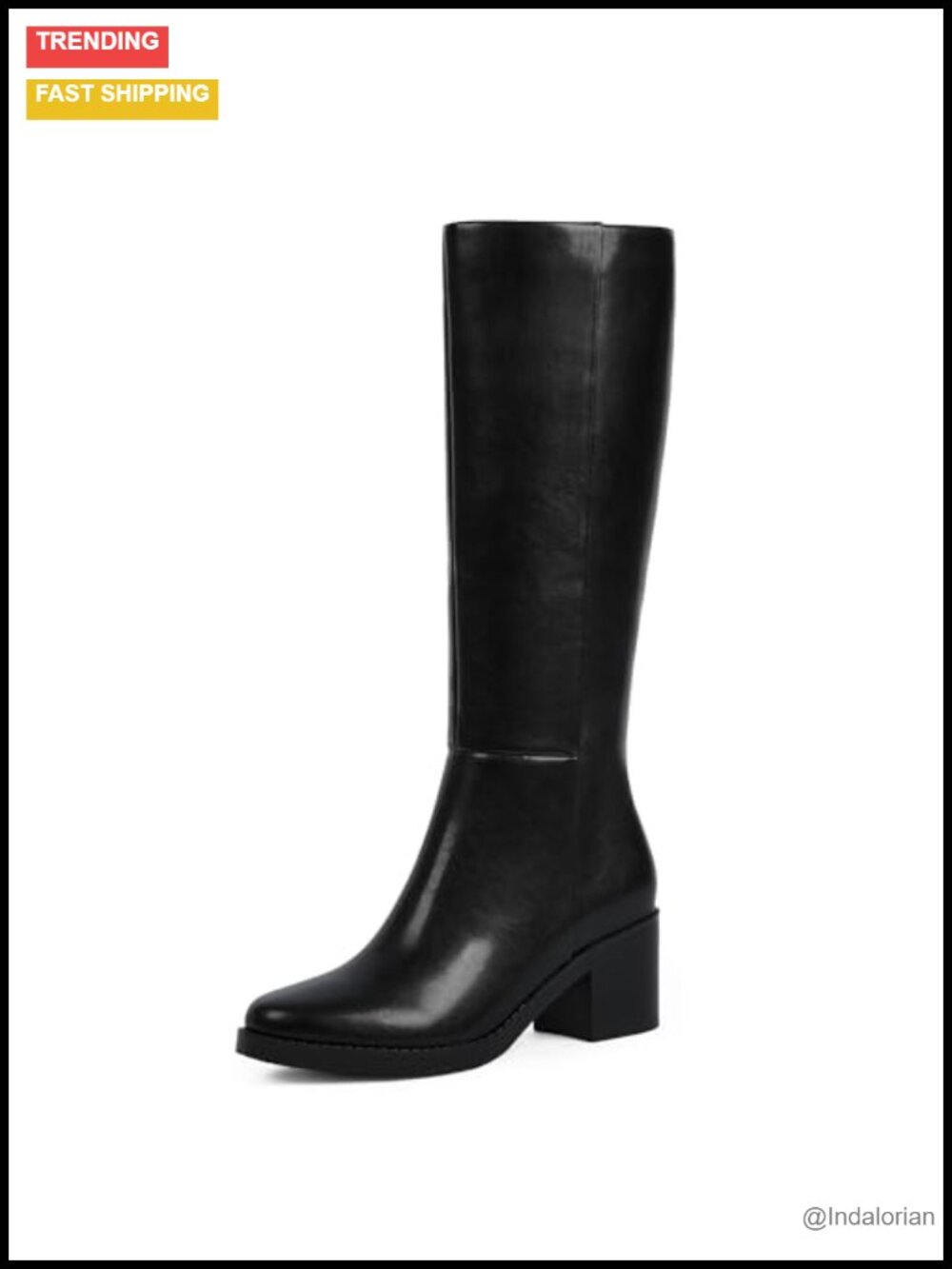Womens Knee High Boots Chunky Block Heel Round Toe Faux PU Leather Tall
